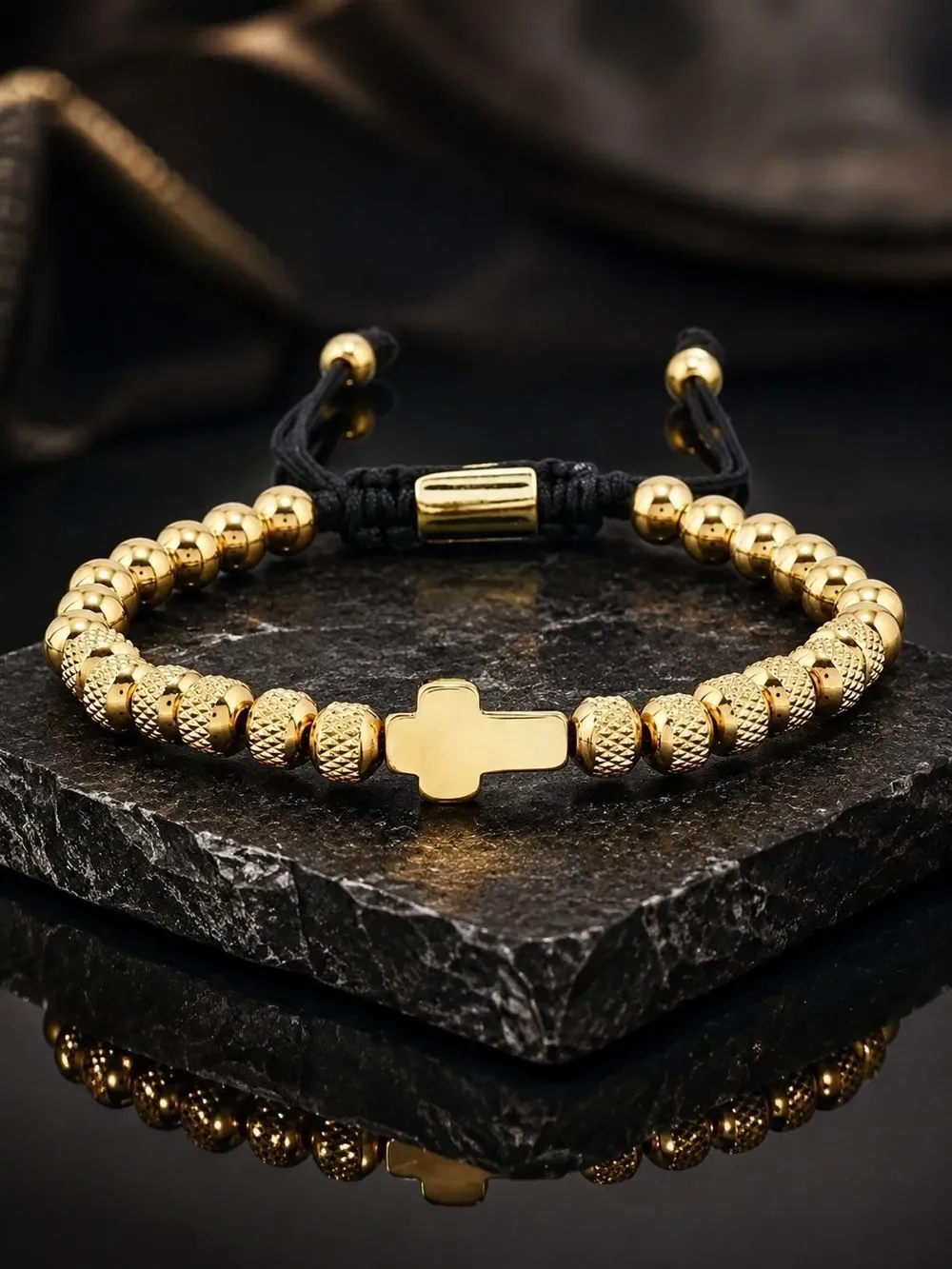 Gold Beaded Cross Bracelet
